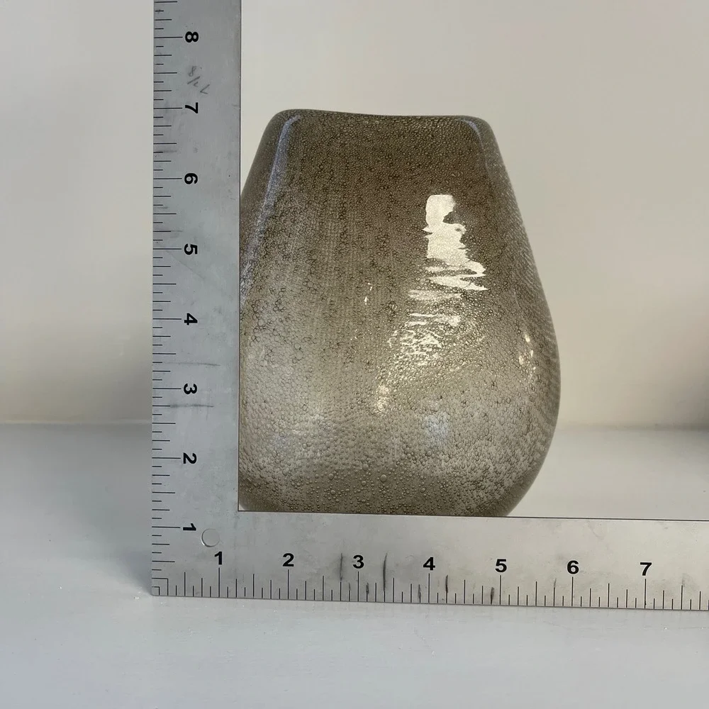 Anthropologie Art Glass Hand Blown Small Bubbles Candleholder 7 in‎ Vase Taupe